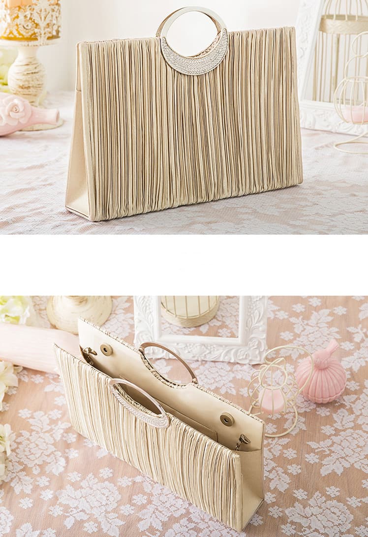 クラッチバッグ 結婚式用プリーツサテンクラッチ鞄 上品輝きパーティー小物