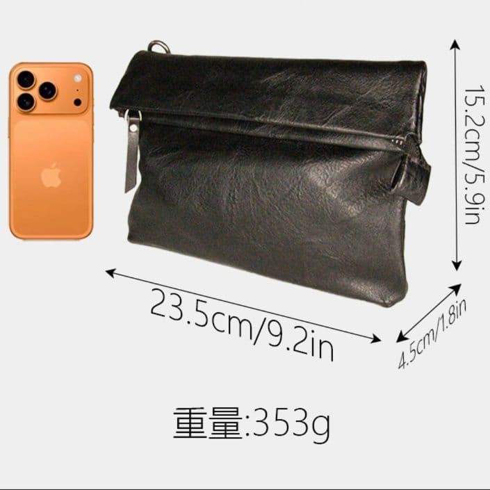 クラッチバッグ 上質な本革仕上げ折り返しファスナー付きレザークラッチバッグ