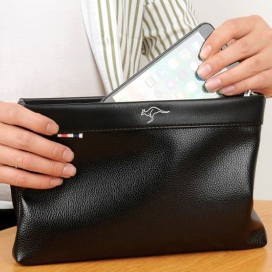 クラッチバッグ 本革型押し風ストラップ付ビジネス・スーツ・通勤用クラッチバッグ