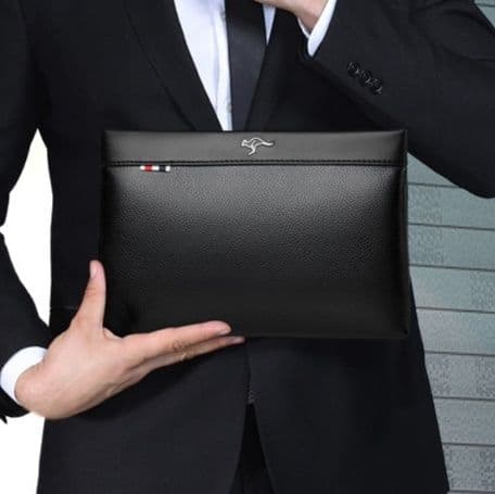 クラッチバッグ 本革型押し風ストラップ付ビジネス・スーツ・通勤用クラッチバッグ