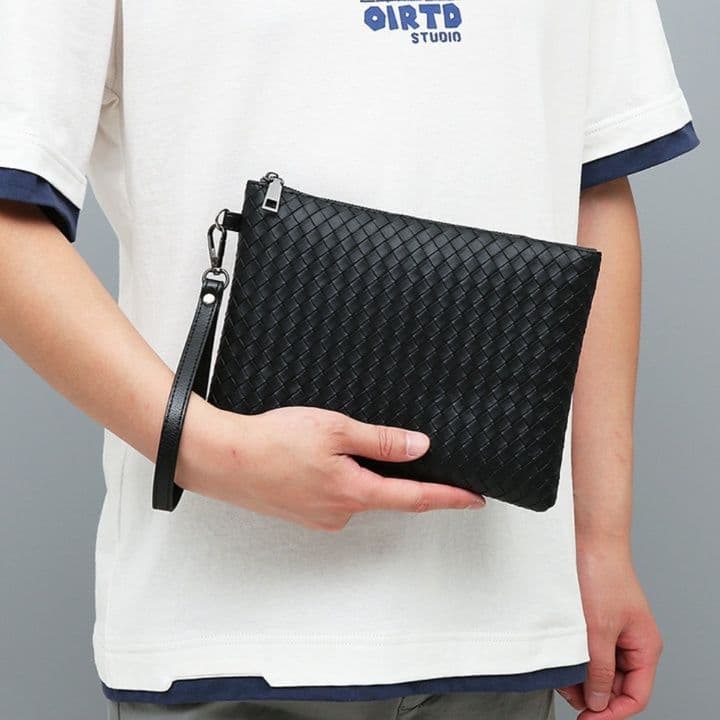 編み込みデザイン薄型ビジネス・スーツ・通勤用クラッチバッグ