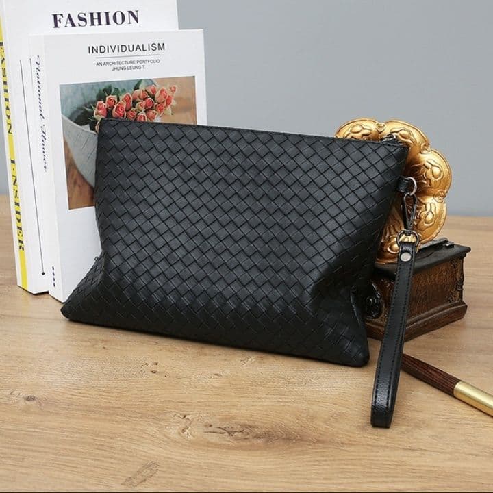 編み込みデザイン薄型ビジネス・スーツ・通勤用クラッチバッグ