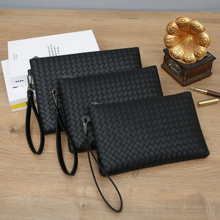 編み込みデザイン薄型ビジネス・スーツ・通勤用クラッチバッグ