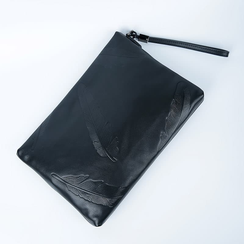 クラッチバッグ 羽根模様型押しレザークラッチバッグ