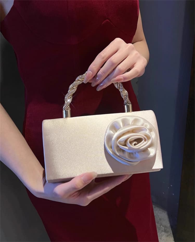 サテン薔薇モチーフクラッチバッグ結婚式パーティー用