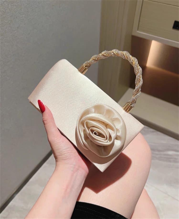 サテン薔薇モチーフクラッチバッグ結婚式パーティー用
