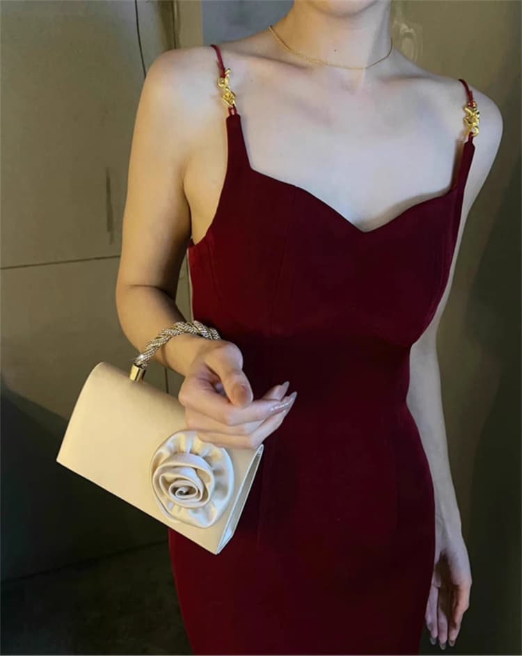 サテン薔薇モチーフクラッチバッグ結婚式パーティー用