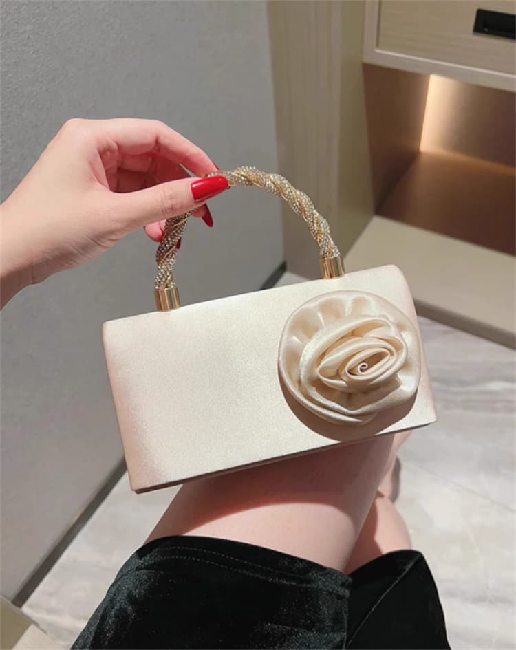 サテン薔薇モチーフクラッチバッグ結婚式パーティー用