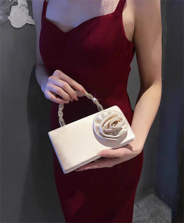 サテン薔薇モチーフクラッチバッグ結婚式パーティー用
